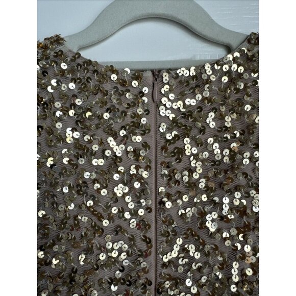 FRENCH CONNECTION Dress Size 4 Emille Sparkle Long Sleeve Sequin Sheath Brown - Picture 6 of 6